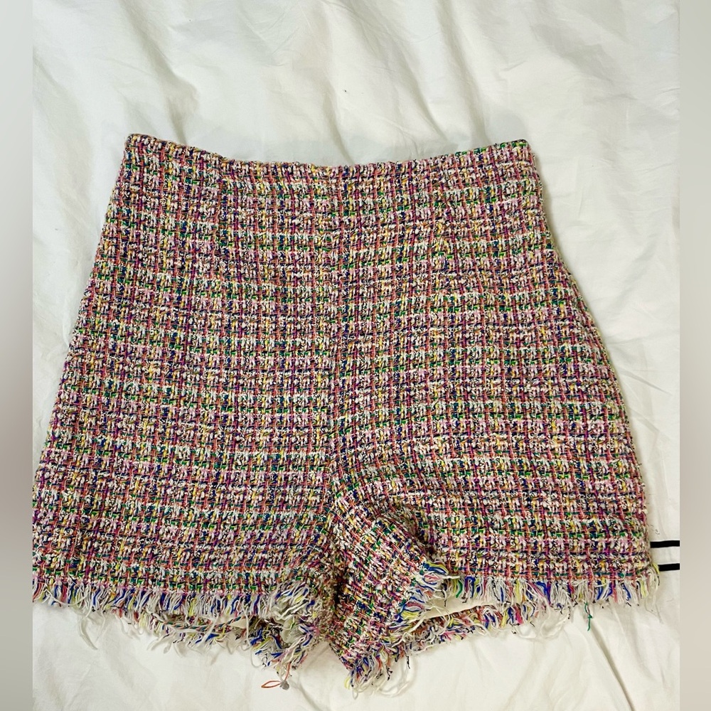 Zara basic multicolor/rainbow Tweed Shorts, high waisted fit size small